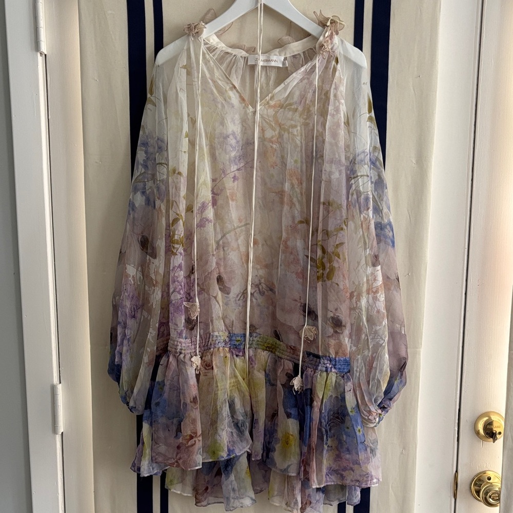 Zimmerman Floral Sheer Blouse with Ruffle Hem